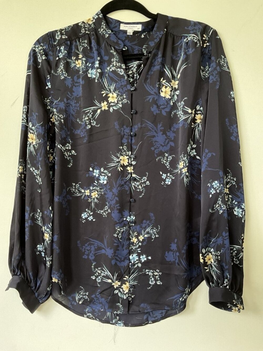 Equipment Femme Cornelia Floral Print Long Sleeve Blouse Top Navy Blue Small S - Picture 2 of 5